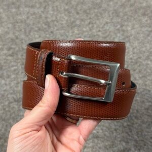 Miguel Bellido Brown Genuine Leather Belt Mens Size 36 Silver Tone Square Buckle